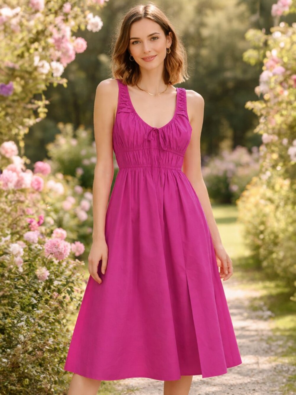 New EN SAISON | Womens Celia Sleeveless Midi Dress Magenta Pink Size Small